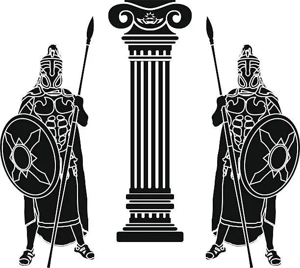 Vector illustration of two hoplits and column