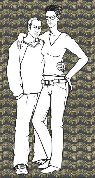 Vector illustration of Cool Couple tall woman