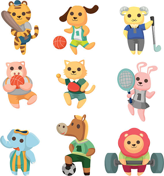 мультяшный sport животное значков - characters sport animal baseballs stock illustrations