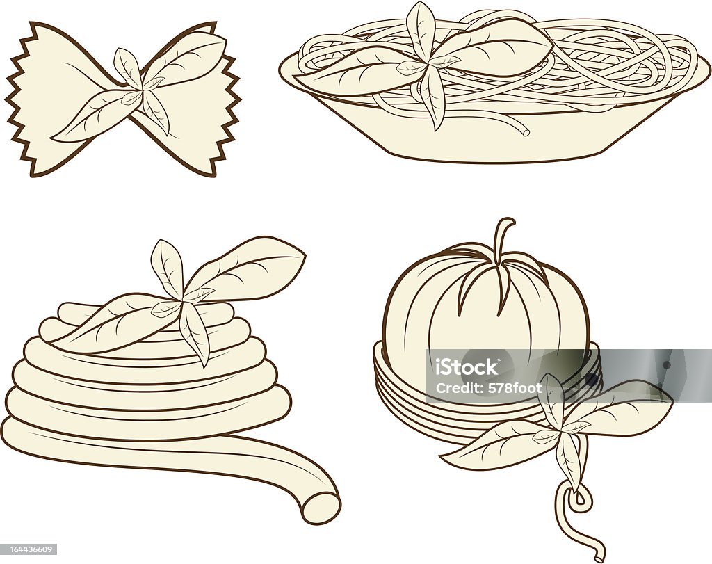 Menu elements "Vector picture with elements for menu: fork, spoon, pasta, basil" Basil stock vector