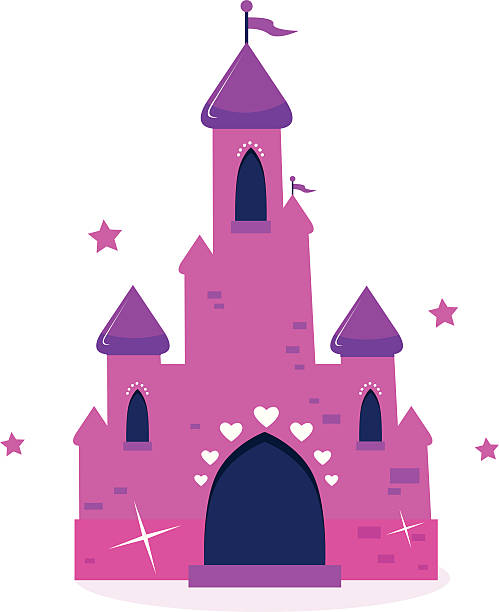 Pink Princess cartoon castle isolated on white vector art illustration