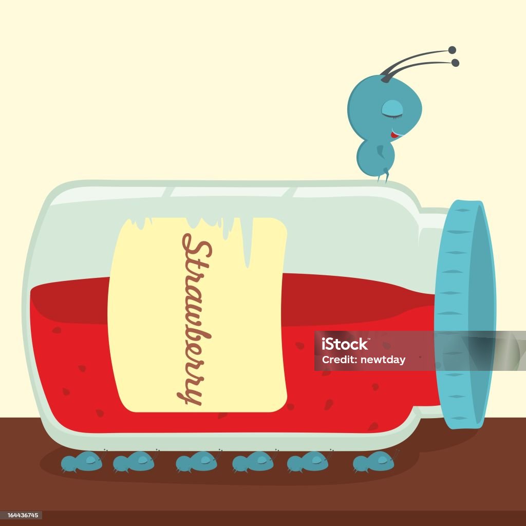 ants portare un vasetto di marmellata - arte vettoriale royalty-free di Animale