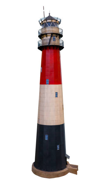 Lighthouse isolated on white background. Old pharos. Red and black color