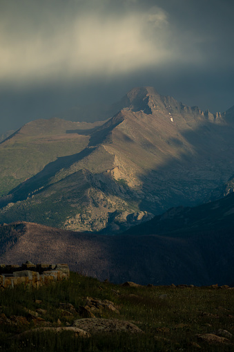 Clouds and Rain Engulf Longs Peak In Evening Storm in Rocky Mountain National Park
