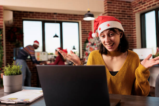 istock Woman employee using teleconference app 1644375882