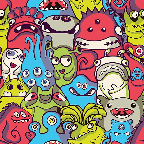 Vector illustration of Funny alians  - seamless pattern