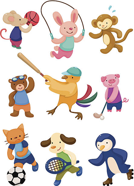 мультяшный животных спорта игрок - characters sport animal baseballs stock illustrations