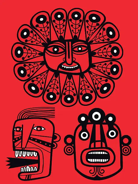 Vector illustration of pre Colombian mask set