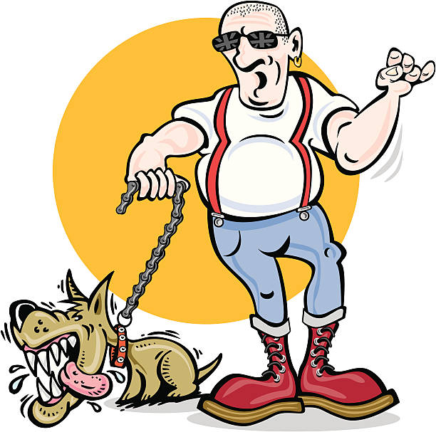 Skinhead & Dog Vector cartoon of skinhead character with his mad dog ian stock illustrations