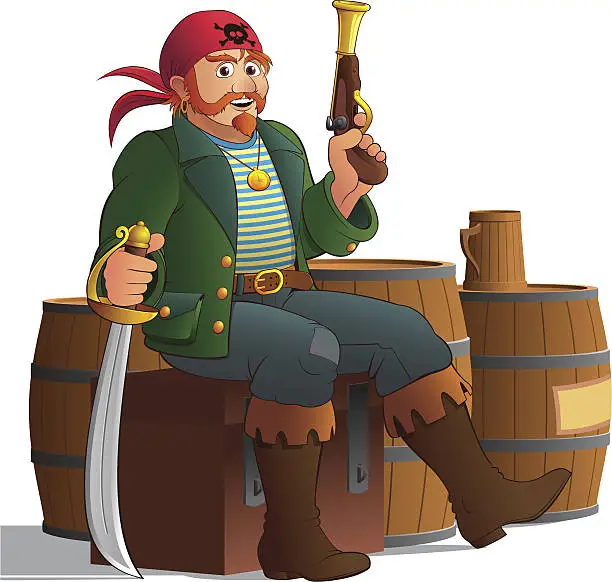 Vector illustration of pirate with sword and gun