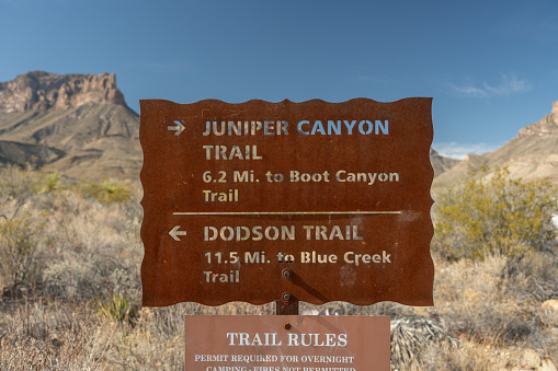 Juniper Canyon And Dodson Trail Sign In Big Bend National Park