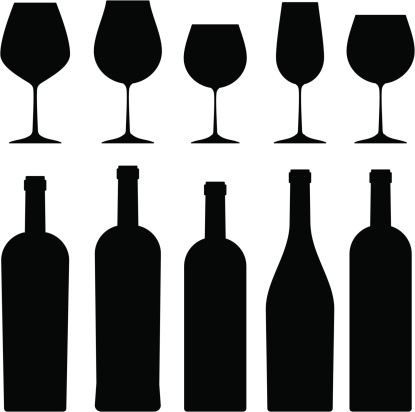 Silhouettes of wineglasses and bottles.