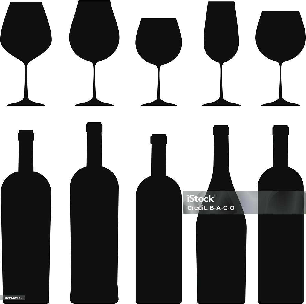 Bottles and wineglasses. Silhouettes of wineglasses and bottles. Wine Bottle stock vector