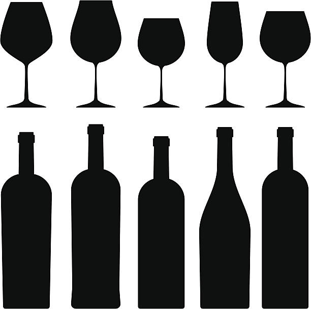 Bottles and wineglasses. Silhouettes of wineglasses and bottles. wine bottle stock illustrations