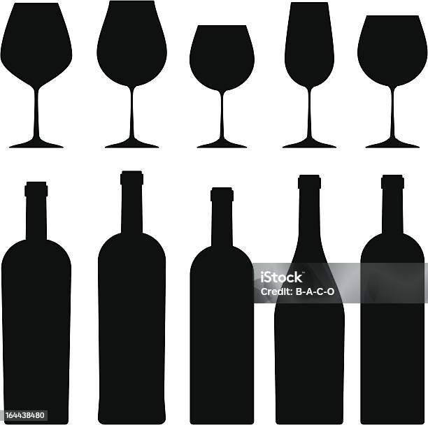 Bottles And Wineglasses Stock Illustration - Download Image Now - Wine Bottle, In Silhouette, Wineglass