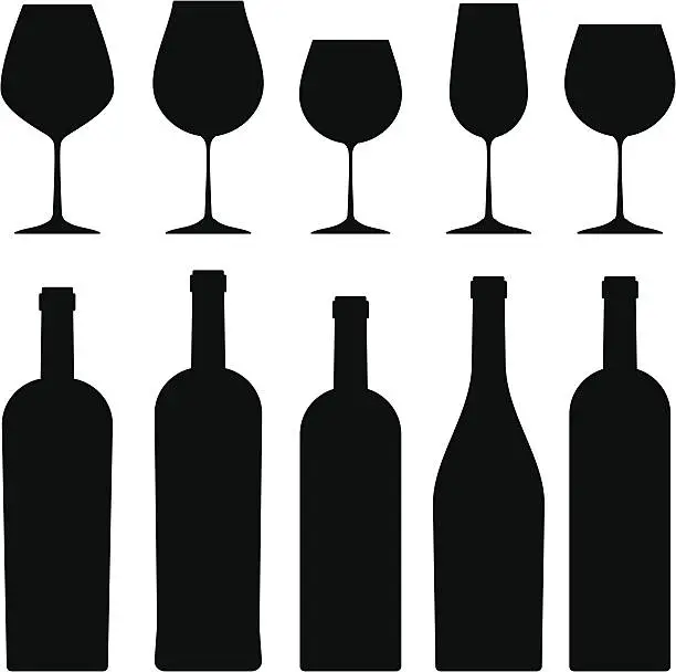 Vector illustration of Bottles and wineglasses.