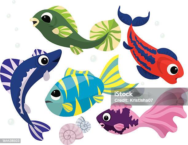 Hellen Bunten Cartoon Fische Set Stock Vektor Art und mehr Bilder von Mittelgroße Tiergruppe - Mittelgroße Tiergruppe, Variation, Blau
