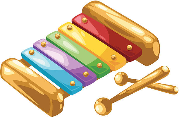 illustrazioni stock, clip art, cartoni animati e icone di tendenza di alfabeto lettera x-xylophone - xylophone toy percussion instrument color intensity