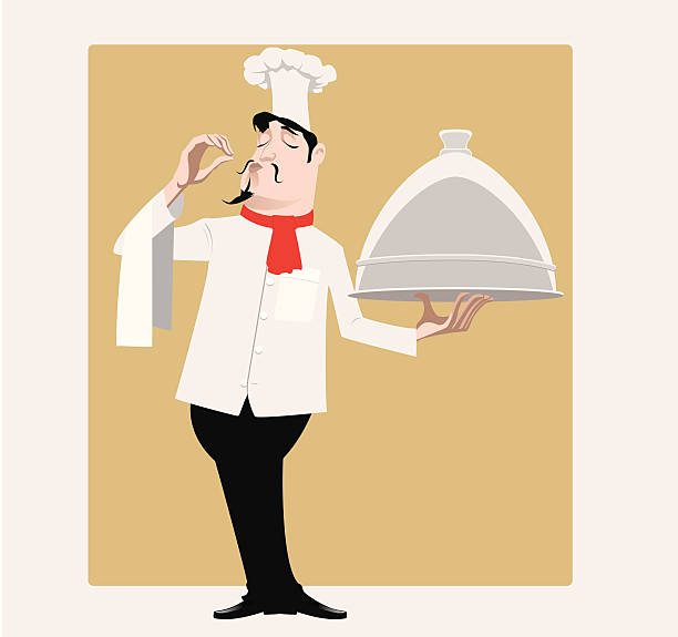 Cook with dish vector art illustration