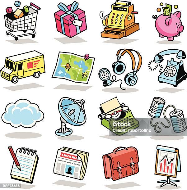 Retro Internet Technology Communication Icons 3 Stock Illustration - Download Image Now - Cash Register, Old-fashioned, Retro Style