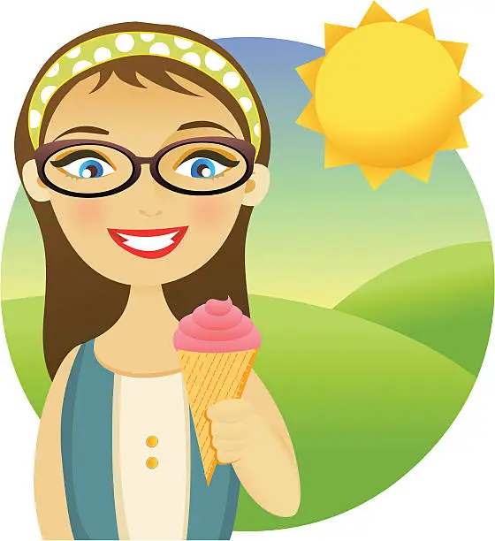 Vector illustration of Woman and ice cream