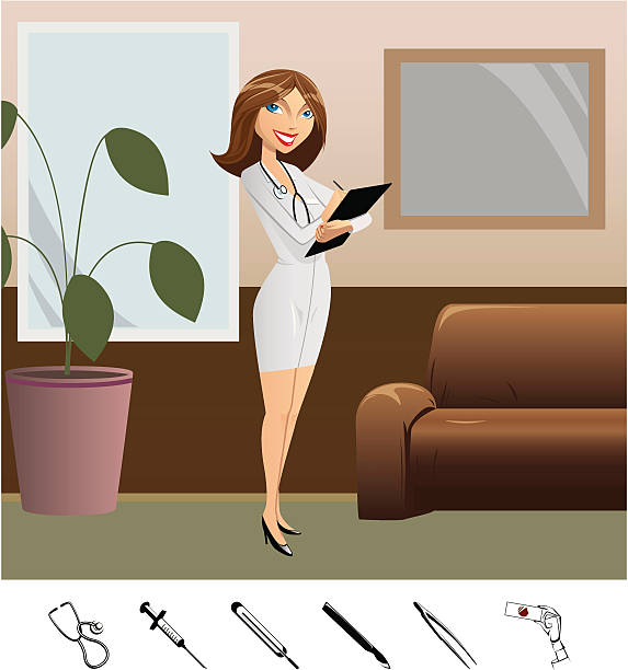 girl doctor and medical icons vector art illustration