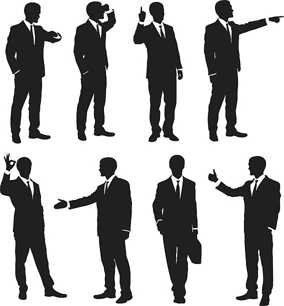 Silhouette icons of a businessman in vary poses Set of silhouettes of a businessman. inspiration silhouettes stock illustrations