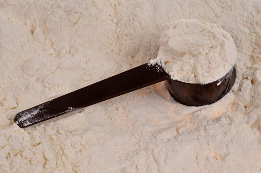 Plastic scoop in protein powder