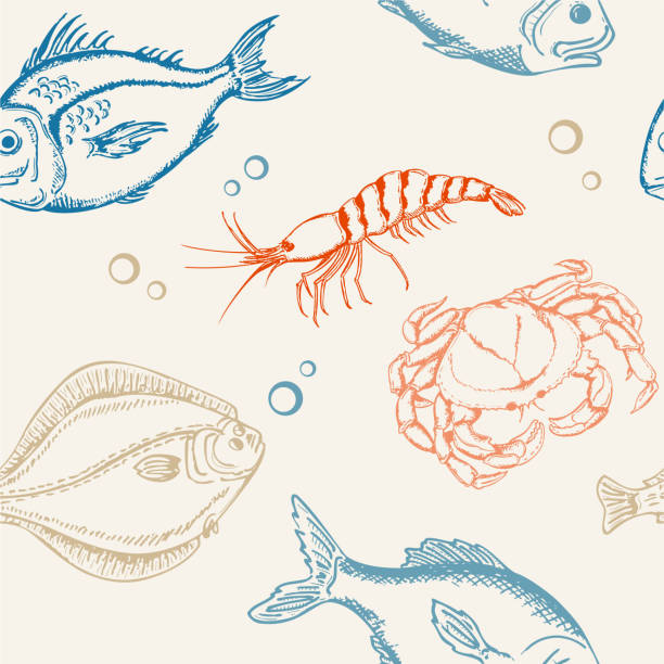 ilustrações, clipart, desenhos animados e ícones de sem costura padrão com peixe - black bass illustrations