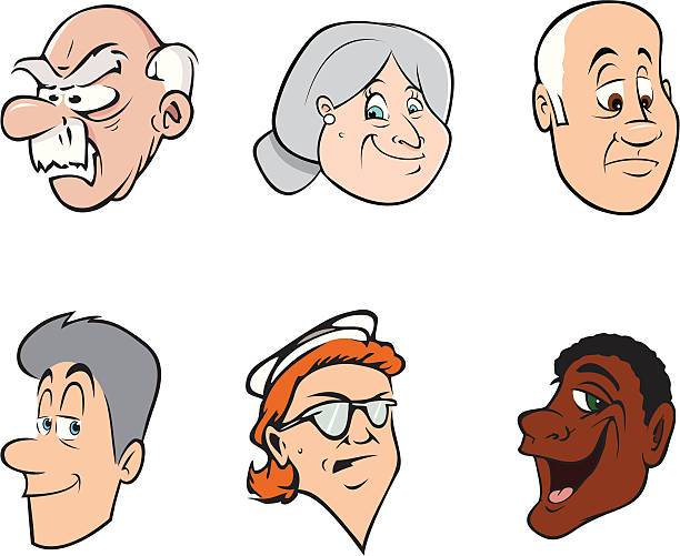 Idosos rostos 2 pessoas - ilustração de arte em vetor