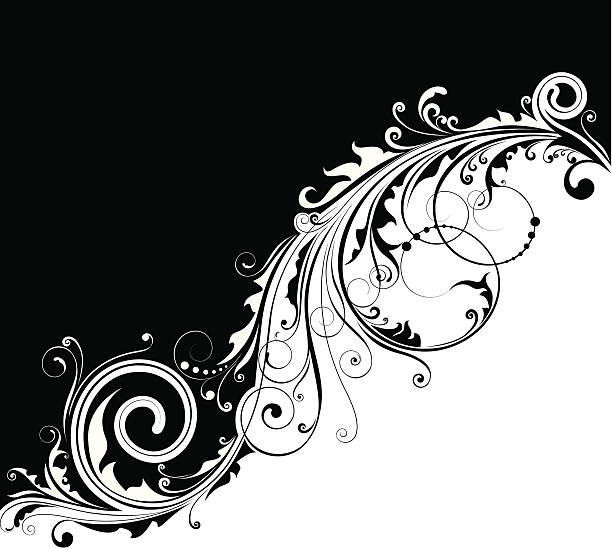 ilustraciones, imágenes clip art, dibujos animados e iconos de stock de diagonal de diseño floral negro - baroque style rococo style single line frame