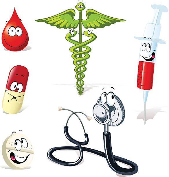 medical symbols medical symbols with human face isolated on white background cartoon of caduceus medical symbol stock illustrations
