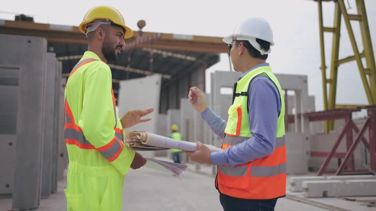 Two Experienced engineers working on the construction site.