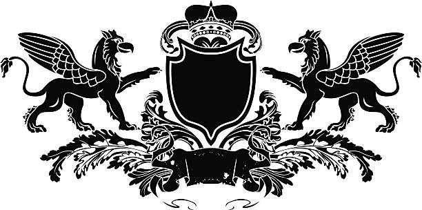 heraldic ダブル griffin シールドクレスト - mythology medieval griffin coat of arms点のイラスト素材／クリップアート素材／マンガ素材／アイコン素材