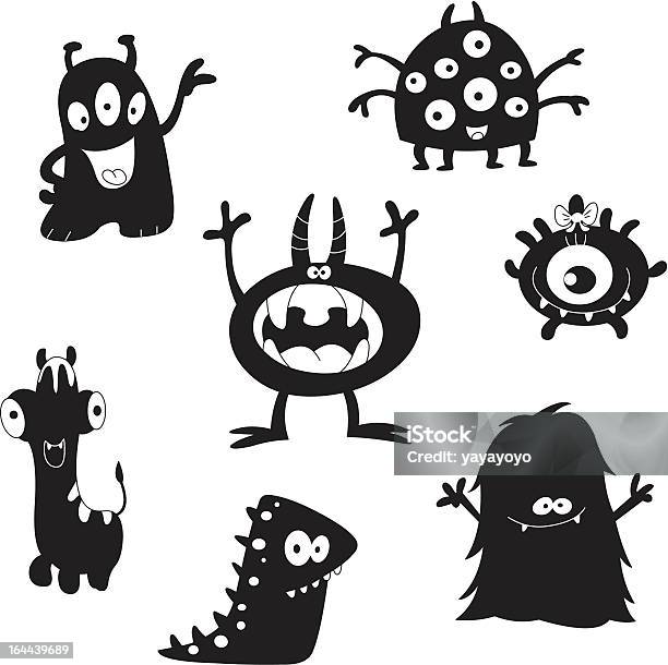 Cute Monsters Silhouettes Stock Illustration - Download Image Now - Animal, Animal Body Part, Animal Hand