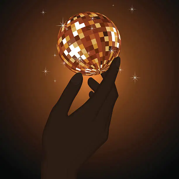 Vector illustration of Elegant image of the hand holding gold disco ball
