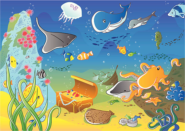 デイープシー - marine life orange sea horse sea点のイラスト素材／クリップアート素材／マンガ素材／アイコン素材