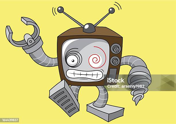 Ilustración de Robot Televisión y más Vectores Libres de Derechos de Amarillo - Color - Amarillo - Color, Blanco y negro, Brazo humano