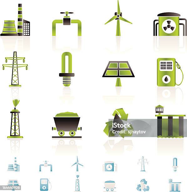 Ícones Da Indústria De Energia E Electricidade - Arte vetorial de stock e mais imagens de Abastecer - Abastecer, Cabo, Cano