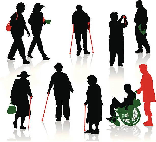 Vector illustration of Old and disabled senior