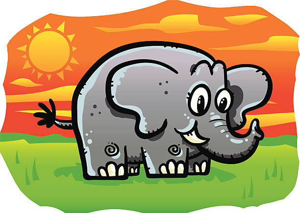 Elephant Vector illustration of a cute cartoon elephant in an African setting. elephant ear plant stock illustrations