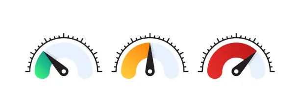 Vector illustration of Risk Gauge Scale. Speed dial indicator. Performance indicator. Vector scalable graphics