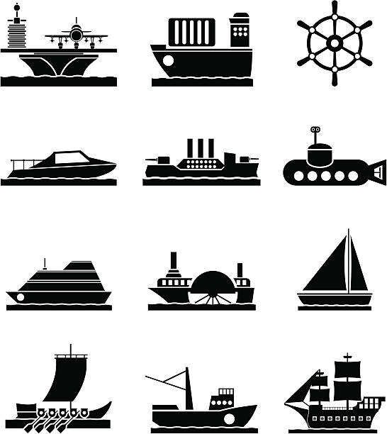 different types of boat and ship icons different types of boat and ship icons - Vector icon set ferry passenger stock illustrations