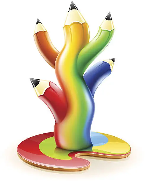 Vector illustration of tree of colour pencils creative art concept