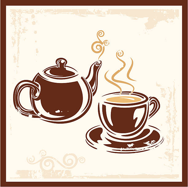 티 타임 천문학자 초대 카드를 - black tea dishware plate cup stock illustrations