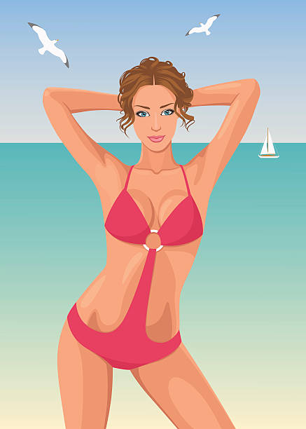 illustrazioni stock, clip art, cartoni animati e icone di tendenza di ragazza sulla spiaggia - nautical vessel women human hair yacht