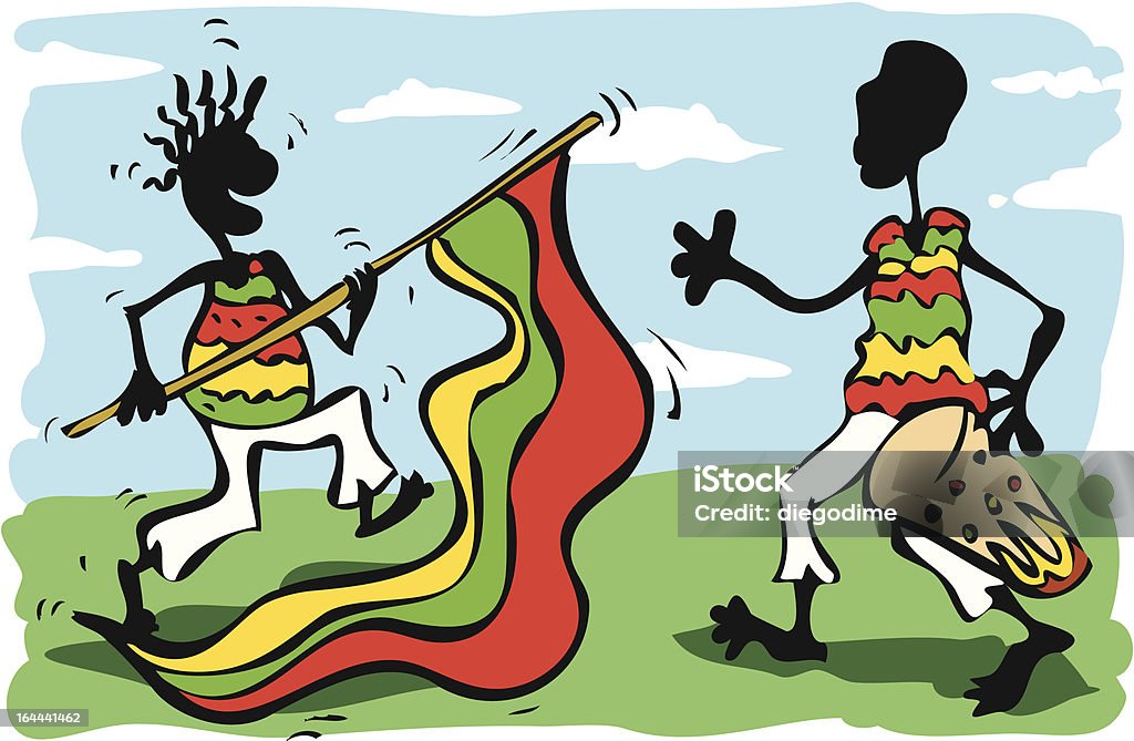 Hombre africano con tambores y bandera - arte vectorial de Jamaica libre de derechos