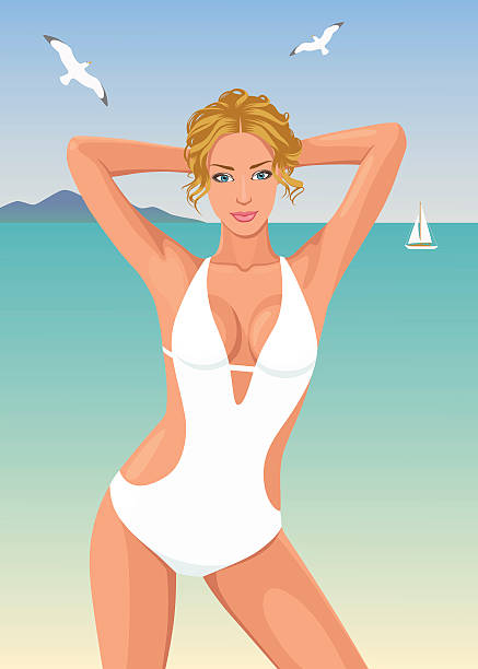 illustrazioni stock, clip art, cartoni animati e icone di tendenza di ragazza sulla spiaggia - nautical vessel women human hair yacht