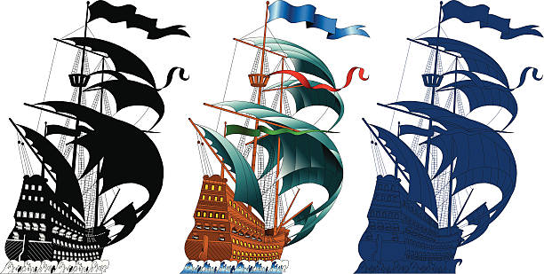 sailing ship vector art illustration