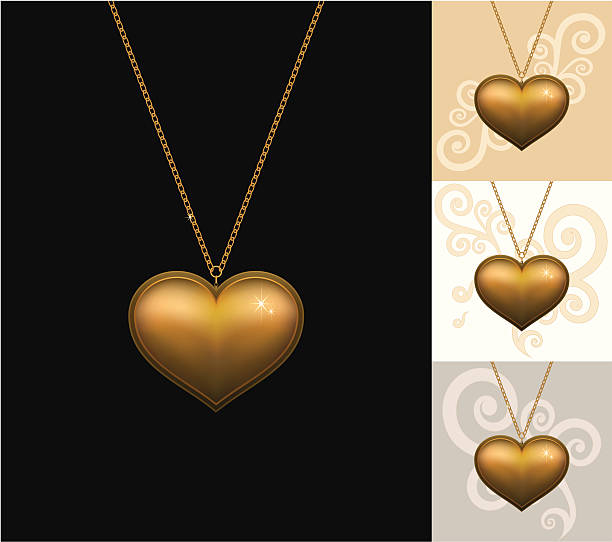 gold medalion - necklace jewelry heart shape gold stock illustrations